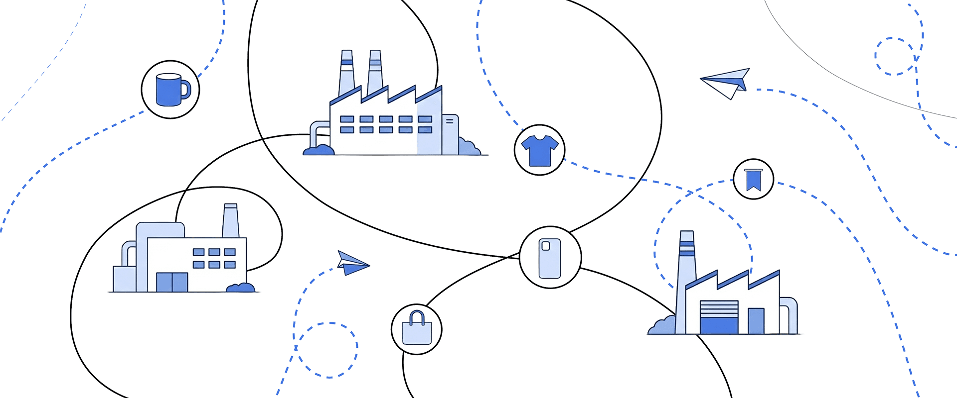 POD 생산 공장 연결 일러스트