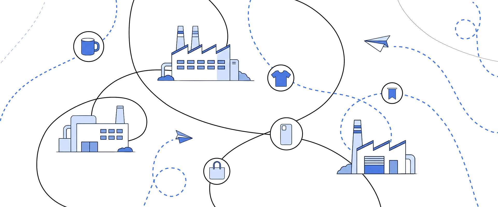 POD 생산 공장 연결 일러스트